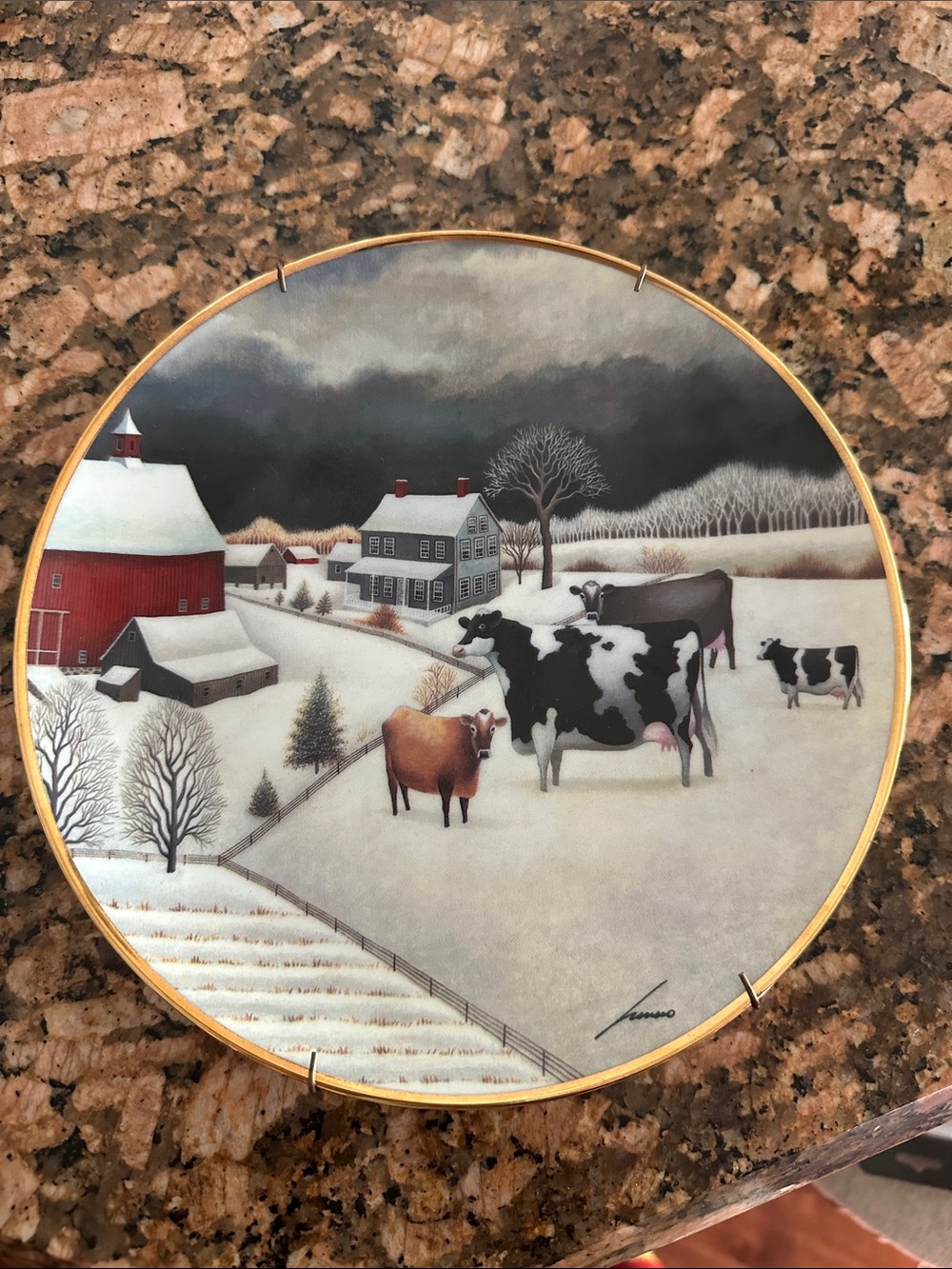 Winter Farmhouse Decorative Wall Plate - Black, White, Brown